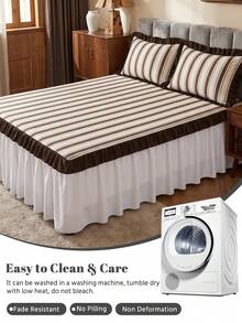 1pc Ruffle Bed Skirt, Vintage Striped Print Bedding, Bed Cover, Mattress Protector, Room Decor, Home Textiles, Soft Breathable Comfortable Lightweight, Suitable For Twin/Full/Queen/King Bed, Dust-Proof Non-Slip, All Season Use, Machine Washable - Multicolor - View 5