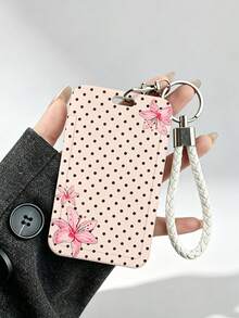 Soft Pink Lily Polka Dot Pattern Personalized Retractable Card Holder, Keychain Pendant Bag Charm, Student ID & Transit Card Protective Sleeve, Suitable For Office Workers And Students Daily Use - Multicolor - View 12