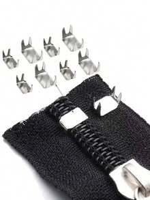 10pcs Size 5 Metal Zipper Sliders And End Caps - 4-Prong Tail Clamps - Silver - View 1