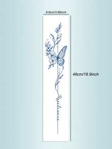 STARTTOOS Herbal Juice Semi-Permanent Long Strip Back Spine Tattoo Sticker - Butterfly Floral Stripe Pattern 7-12 Days No Fading DIY Carnival Beach Party Holiday Gift Arm Thigh Waterproof Tattoo Sticker 1pc/Pack - Blue - View 6