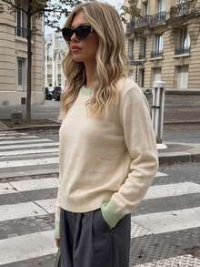 GIGOGOU New Basic Style Autumn/Winter Women's Casual Knit Striped Sweater Long Sleeve Pullover Soft And Comfortable - Apricot - View 4