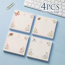 2/4 Packs (200 Sheets Total) Square Self-Adhesive Sticky Notes, Suitable For School, Office, Home - Cute Mushroom, Snail, Rabbit Garden Theme Adhesive Memo Pads, Note Size 75x75mm (3x3 Inches), Can Be Used For Planner, Diary, Bulletin Board Reminders And Records - B - View 12