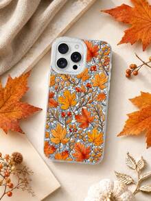 Shiny Autumn Leaf Phone Case - Transparent Base With Rhinestones And Hand-Painted Maple Leaf Pattern, Fashionable Anti-Drop Protective Cover, Aesthetic Mori Style, Compatible With IPhone 18/17/16/15/14/13 Pro Max And More Models - Black - View 3