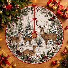 1pc Reindeer Pattern Christmas Tree Skirt, Elegant Color Holiday Decor, 5 Sizes, Unisex Holiday Gift, Suitable For Home And Party Christmas Home Decoration - Moose - View 1