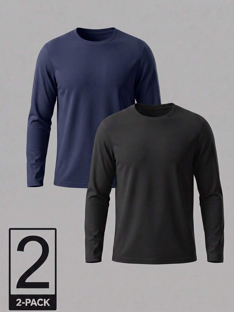 ALTZTAR Kaos Pria Lengan Panjang Kerah Bulat Warna Polos 2pcs - MultiWarna - View 1