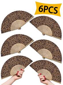 1pc Foldable Bamboo Hand Fan, Fabric Fan Surface, Leopard Print, Suitable For Parties, Weddings, Wall Decor, Gifts - Leopard - View 16