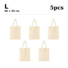 5-PCS Canvas Shoulder Tote Bag, Minimal Plain Shopper Bag For Books, Documents And Daily Essentials - Apricot - View 15