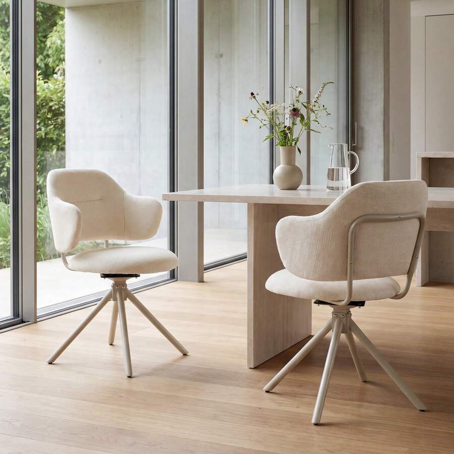 WAHSON OFFICE CHAIRS Swivel Dining Chairs Set Of 2 With Comfy Backrest, Beige