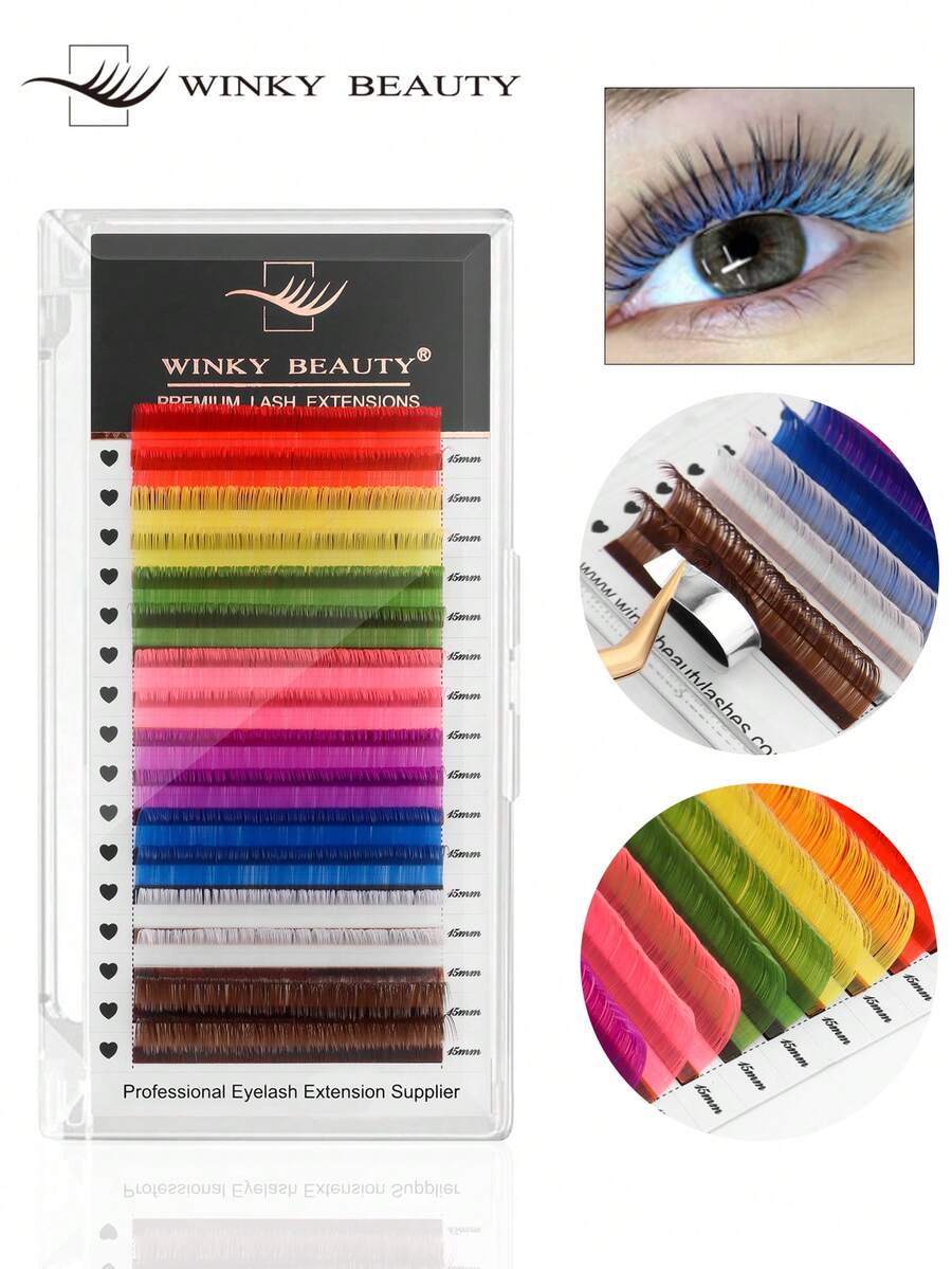 16 Rows Macaron Colorful Eyelash Extensions, 8 Colors Rainbow Faux Mink Single Lash, Soft Classic Voluminous Eyelash Tray, Suitable For Salon Lash Artists, Cluster Lashes, Cluster False Eyelashes, Professional Eyelash Extension Supplies, Winky Beauty