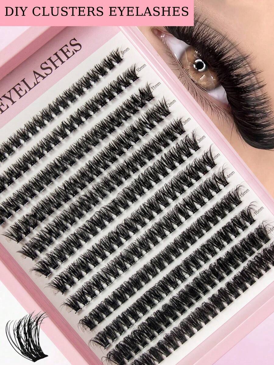 D-Curl DIY False Eyelash Clusters, D-Curl Eyelash Clusters, D-Curl Curliness, Mixed Natural Eyelash Extension, Ultra-Dense Long Eyelash Clusters, Curly Single Eyelashes, Thin Long Eyelashes, Long Cartoon Effect Eyelashes, Suitable For Beginners To Use At Home - D - View 1