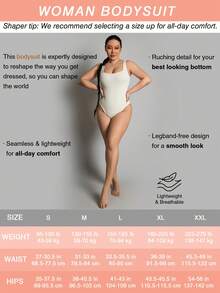 Women's Solid Color Ribbed Seamless Shaping Bodysuit Casual Summer Elegant - Beige - View 6