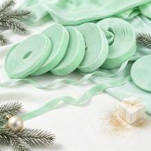 1pc 4.57m Single-Sided Non-Elastic Colorful Flocked Ribbon, Flocked Satin Ribbon, Bow DIY Clothing Christmas Decoration Ribbon (Length Is Manually Measured And May Have Deviation) - Aqua Green - View 4