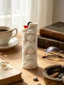 Three Monkeys Lighter Case 3D Printed Creative Cool See No Evil Hear No Evil Speak No Evil Monkey Lighter Shell Men's EDC Christmas Father's Day Creative Gift Boyfriend Birthday Gift (Shell Only, Suitable For Bic Lighter) - Multicolor - View 2