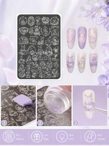 Plat Stempel Seni Kuku Stainless Steel, Pola Gambar Garis Kelinci Dongeng Vintage, Gaya Manis Jepang, Kombinasi Adegan Pesta Teh, Beragam Gaya, Alat Dekorasi Seni Kuku, Cocok Untuk Salon Kuku Untuk Membuat Desain Kuku yang Lucu, Templat Transfer Salon Kuku, Alat DIY Seni Kuku - MultiWarna - View 1