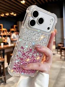 Clear Shockproof Phone Case Compatible With Apple IPhone18 Pro Max/18 Pro, Glitter Bling Magenta Pink & Clear Rhinestone Inlaid Design, Sparkly Diamond Decor Flexible TPU Protective Phone Cover For IPhone17Pro Max 16Pro Max 15Pro Max 14Pro Max 13Pro Max 12Pro Max 11Pro Max 16Plus 15Plus 14Plus 17 17PRO 17AIR 16 16PRO 16E 15 15PRO 14 14PRO 13 13PRO 12 12PRO 11 11PRO Series - Red Violet - View 1