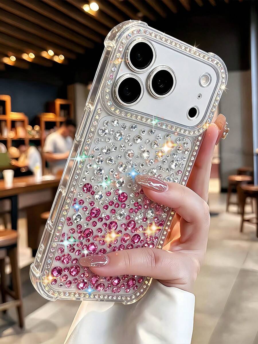 Clear Shockproof Phone Case Compatible With Apple IPhone18 Pro Max/18 Pro, Glitter Bling Magenta Pink & Clear Rhinestone Inlaid Design, Sparkly Diamond Decor Flexible TPU Protective Phone Cover For IPhone17Pro Max 16Pro Max 15Pro Max 14Pro Max 13Pro Max 12Pro Max 11Pro Max 16Plus 15Plus 14Plus 17 17PRO 17AIR 16 16PRO 16E 15 15PRO 14 14PRO 13 13PRO 12 12PRO 11 11PRO Series - Red Violet - View 1