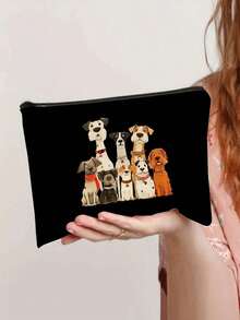 Cute Cartoon Dog Pattern Linen Tote Bag Set, Large Capacity Lightweight Shopping Bag, Dual Handle Daily Handbag, Includes Portable Cosmetic Storage Bag, Multi-Functional Shopping Bag, Handheld Storage Bag, Suitable As Gift For Sisters, Birthday Gift, Halloween And Christmas Gift - Multicolor - View 6