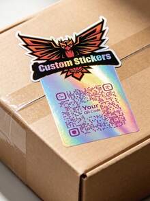20-100pcs Stiker Logo Kode QR Kustom Bahan Putih/Holografik - Label Decal Tahan Air Mengkilap untuk Kemasan, Periklanan, Dekorasi, Pesta. Personalisasikan Stiker QR Merek Kustom Anda Sendiri (Vertikal) - Holografik - View 3
