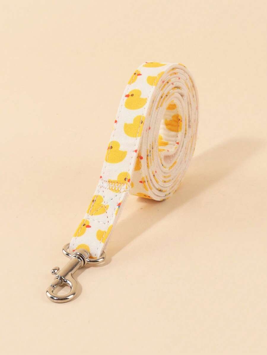 Lightweight And Comfortable Handmade Pet Leash, Yellow Duck Print, With Sturdy Metal Buckle, Suitable For Walking Dogs And Cats, Happy Dog Pet Accessories, Not Suitable For Large Dogs - Yellow - View 1