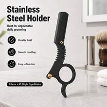 Ring-Style Straight Razor Set With 40pcs Replacement Stainless Steel Blades, Non-Slip Handle Hair Clipper And Shaving Razor, Suitable For Beard Trimming, Eyebrow Shaping, Hairline And Body Hair Precision Grooming, Salon And Home Use - Multi-color - View 5