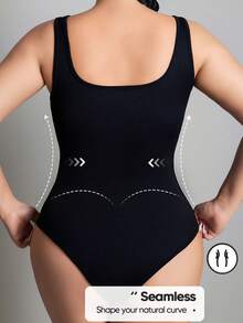 Seamless Solid Color Ribbed Knit Bodysuit Casual Black Summer Elegant - Black - View 2