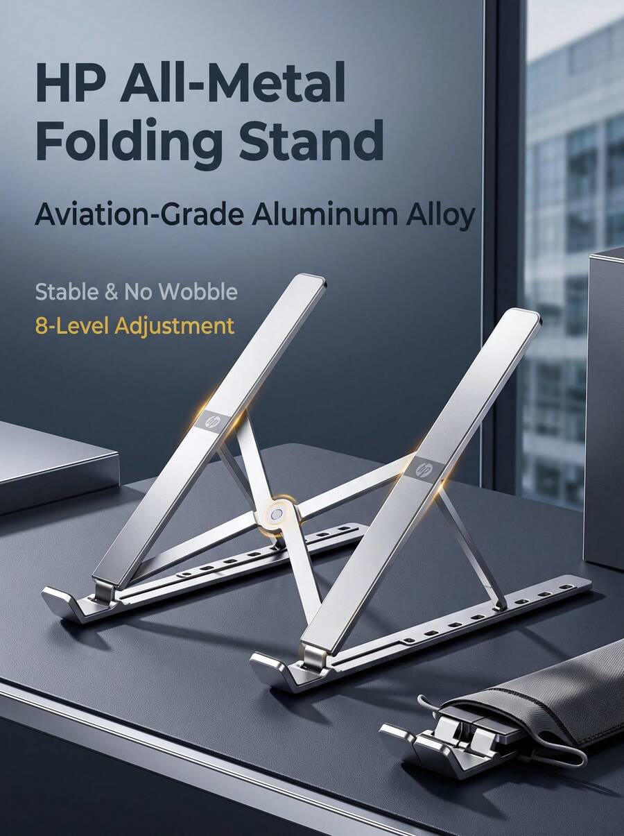 HP ZJ20 Portable Foldable Laptop Stand Vertical Computer Support Bracket Aluminum Alloy Heat Dissipation Stand 6-Level Adjustable Height Base Lightweight Storage Universal For Office And Home - View 1