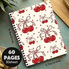 1pc Cherry Spiral Lined Notebook, 30 Sheets/60 Pages Coil Bound, Cherry And Heart Pattern, Suitable For School And Office Use, Perfect Gift For Christmas, Back To School, Birthday, New Year - A5 - View 3