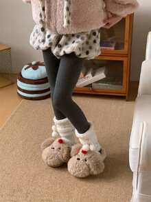 XIXITIAO Cute Christmas Doll Winter Closed‑Toe Home Slippers, Soft Sole Cozy Warm Indoor House Slippers - Khaki - View 5