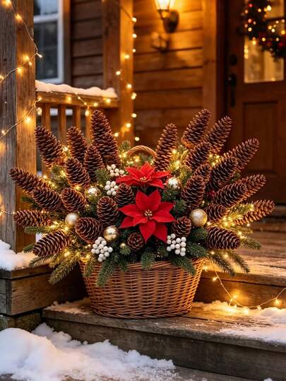 25 Pcs Artificial Pinecone Branches, Christmas Holiday Artificial Pinecone Decorative Flower Pole, 3D Realistic Design, Sturdy And Durable Stem, Suitable For Vase Arrangement, Door Wreath, Garden Decor, Handmade DIY, Table Setting, Versatile Autumn/Winter Home Atmosphere, Atmospheric Christmas Greenery Decor, Multi-Scene Universal Long-Lasting Floral Accessory