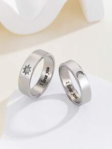 ATLVXJL 2pcs/Set Luminous Couple/Family/Friendship Stainless Steel Rings Set With Sun And Moon Pattern, Casual Jewelry Rings Suitable For Daily Wear And Holiday Gift Giving - Silver - View 8