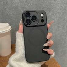 磁吸金屬漆手機殼，適用於 iPhone 18 Pro Max 17e 16 15 14 13 12 11 Pro Plus，相機保護，支援無線充電 TPU 軟殼 - 黑色 - 查看 3
