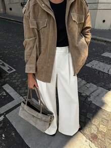 Vuslat Women's Autumn Lazy Minimalist Pleated Wide Leg Suit Pants, Commuting, Office, Campus, Daily, Outing - White - View 8