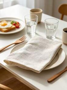 6 st premium middagsservetter i linnetextur, kvadratiska i polyesterfiber, pastoral stil, havrelinnehvit, mångsidiga tygservetter för middagar, fester, bröllop, högtider och daglig bordsdekoration - Havrebeige - Visa 2