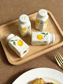 1 Set Lemon Ceramic Pepper Shaker, 2-Hole 3-Hole Lemon Salt Shaker, Seasoning Jar, Spice Storage Container, Suitable For Home Decor Tableware, Kitchen BBQ Seasoning Bottle, Gift, Holiday Gift - Multicolor - View 4