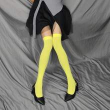 1 Pair Orange Smooth Opaque Thigh High Socks For Women - Orange - View 16