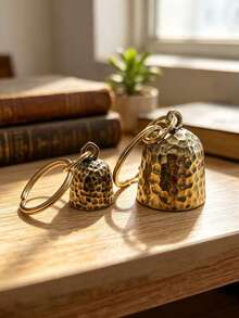 Brass Vintage Distressed Bell, Hammered Texture Bell Pendant, Camping Backpack Charm Bell, Pet Collar Bell, Home Decor Bell, Keychain Bell - 1PC - View 3