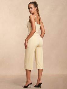 VVX Capris Legging Two Pieces Set For Women Slim Fit With Side Pleat Design, Casual And Slimming Sports Yoga Outfit - Light Yellow - View 2