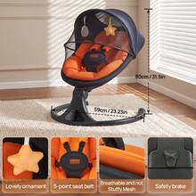 Portable Bluetooth Baby Swing,Electric Baby Bouncer 5‑Speed,12 Melodies Remote Control,Max 20 Lbs,Orange - US A Type Plug(110-127V) - View 8