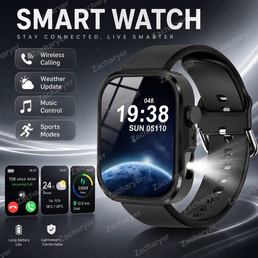 1pc 2.01 Inch Unisex Smart Watch, Wireless Calling Fitness Watch, Supports Multiple Sports Modes, Music Control, Weather Forecast, Alarm, Step Tracking, With Silicone Strap, Suitable For Work, Sports, Travel Daily Smart Watch - Multicolor - View 1