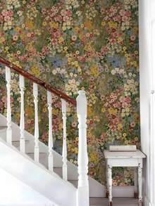 Floral Pattern Self-Adhesive Wallpaper, Bohemian Style Wallpaper, Removable Waterproof Green Petal Design, Suitable For Bedroom, Bathroom, Home Wall - Multicolor - View 4