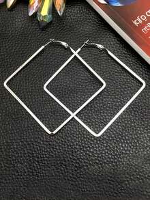1pair Sexy Metallic Geometric Square Hoop Earrings Women's Accessory - Silver - View 8