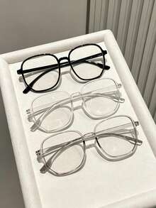 1Pc/3Pcs Polygon Large Frame Fashion Glasses, Suitable For Daily Wear, Holiday Gifts, Casual, Formal Occasions, Exquisite Style - Transparent - View 1