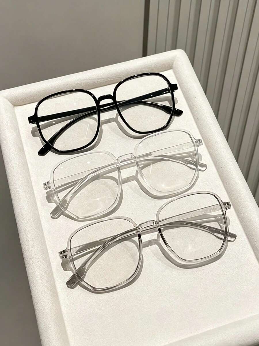 1Pc/3Pcs Polygon Large Frame Fashion Glasses, Suitable For Daily Wear, Holiday Gifts, Casual, Formal Occasions, Exquisite Style - Transparent - View 1