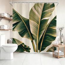 1pc Leaf Shower Curtain, Minimalist Design, Waterproof Bath Curtain, Suitable For Bathtub Partition, Bathroom Decor And Bathroom Accessories, Comes With 12 Hooks, Home Decor Gift - Multicolor - View 7