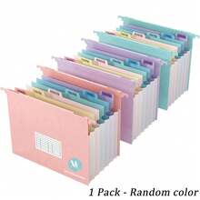 Organizador de archivos colgante expandible de paja de trigo, 7 bolsillos tipo acordeón, caja de almacenamiento de archivos expandible de 1.2 pulgadas, etiquetas multicolor, se ajusta al tamaño de carta de EE. UU. - 1 paquete (Rosa/Púrpura/Azul) - Multicolor - Ver 9