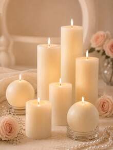 Multi-Size Ivory White Cylinder And Ball Decorative Candles, Suitable For Weddings, Dining Tables, Home Decor, Parties And Holiday Table Settings - Ivory White - View 2