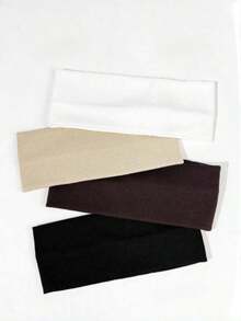 Set 4 buah Bando Lebar Minimalis Warna Polos untuk Wanita, 4 Warna Karet Rambut Elastis, Anti Selip untuk Bepergian, Olahraga, Mencuci Muka, dan Merias Wajah - MultiWarna - View 1