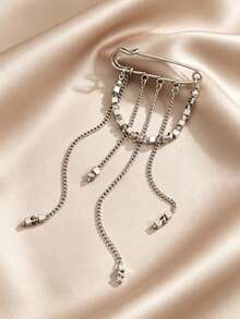 1pc 3D CCB Crystal Bead Brooch – Elegant Party Dress Accessory, Multi-Function Chain Clasp Pin, Statement Holiday Jewelry, Daily, Party, Gift - Silver - View 2