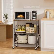 Linlin Stationery Store Rolling Kitchen Microwave Cart, 3 Tier Microwave Stand With Storage, Small Kitchen Island On Wheels, Kitchen Storage Cart With - Black - View 4