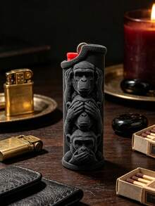 Three Monkeys Lighter Case 3D Printed Creative Cool See No Evil Hear No Evil Speak No Evil Monkey Lighter Shell Men's EDC Christmas Father's Day Creative Gift Boyfriend Birthday Gift (Shell Only, Suitable For Bic Lighter) - Multicolor - View 9